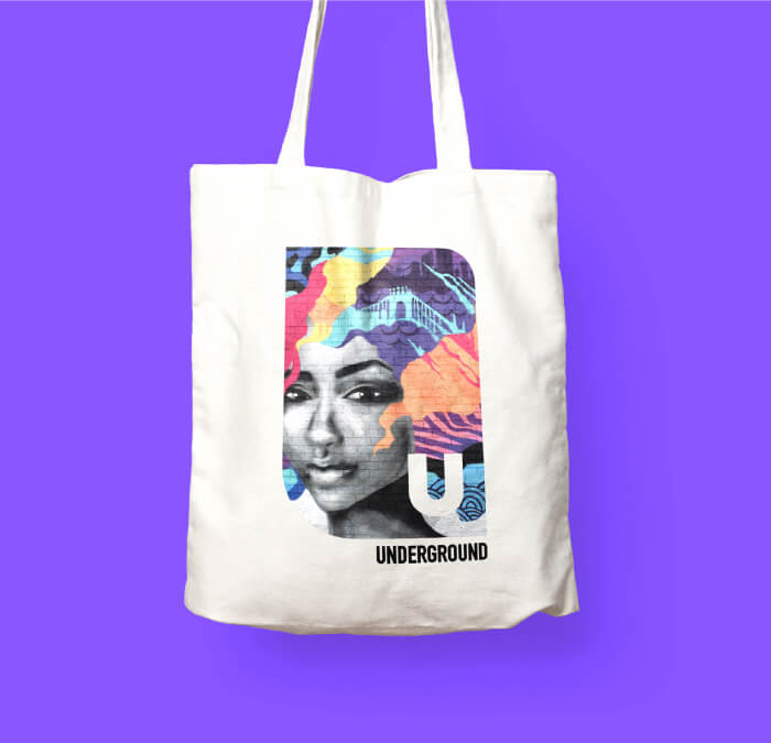 Underground Atlanta Brand on a tote page